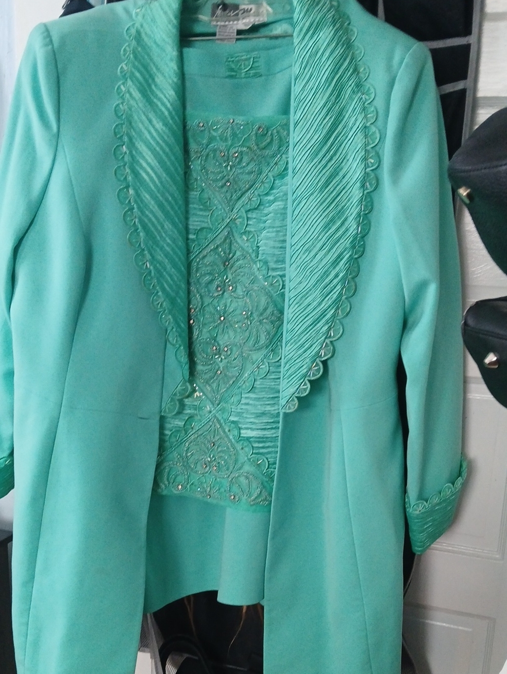 Women's Teal Embellished Blazer and Shell Set